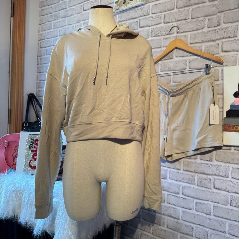 better/together Neutral Beige Lounge Set hoodie and shorts butter soft